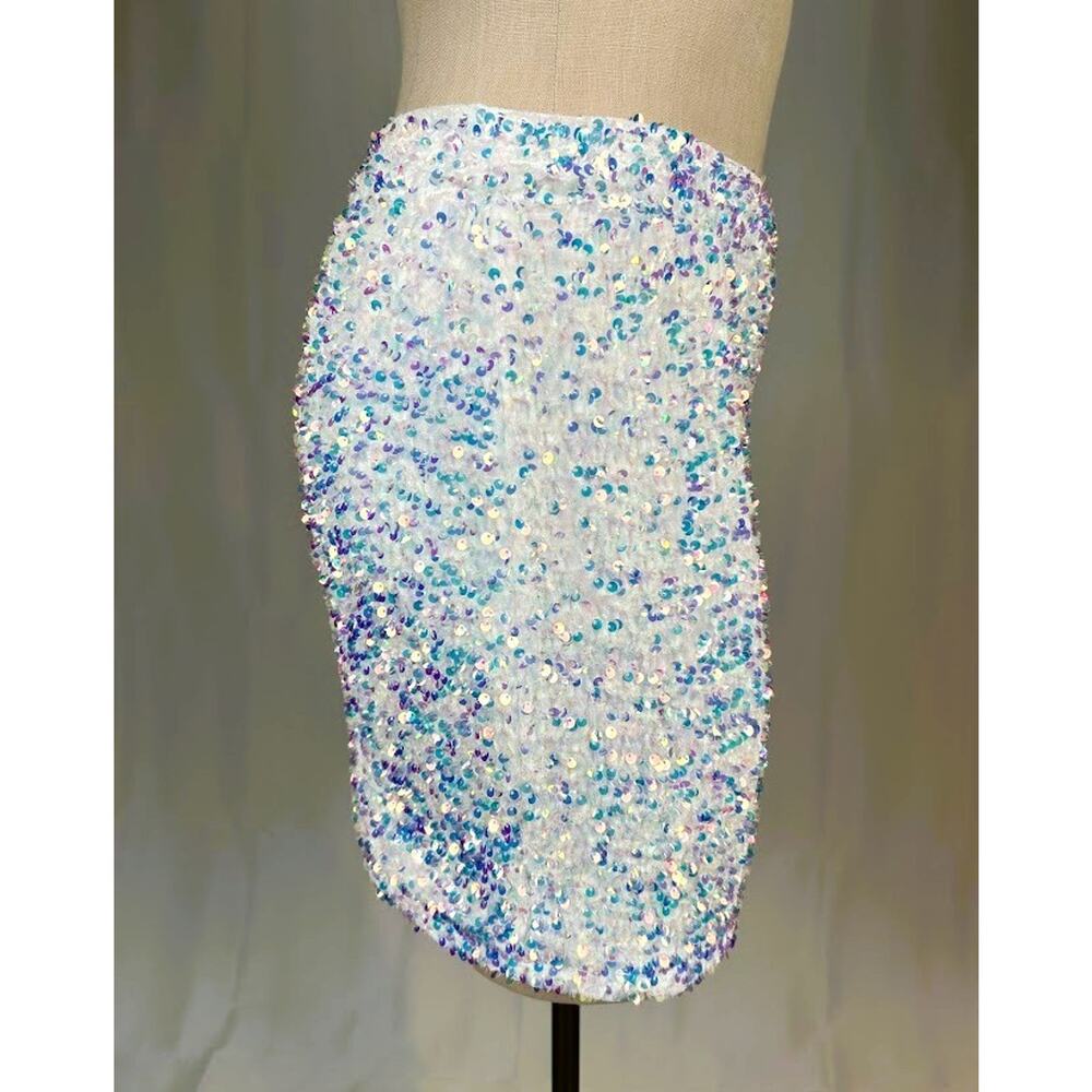 NWT Nasty Gal Iridescent Sequin Mini Skirt White Sparkle Outfit - Picture 6 of 6